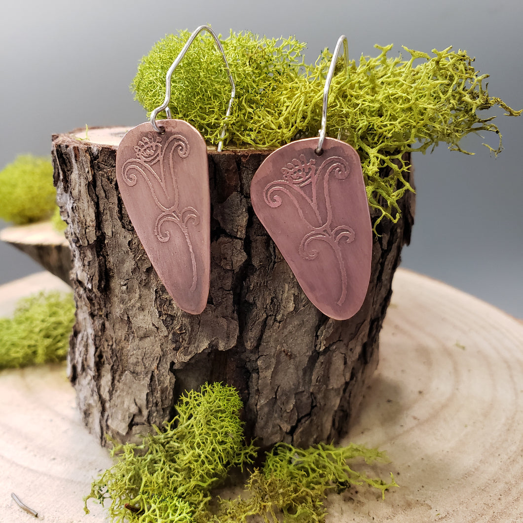 Copper Etched Lily Flower Earrings