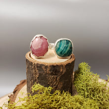 Load image into Gallery viewer, Split Stone Ring with 2 Stones, Amazinite blue &amp; Rhodochrosite pink
