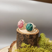 Load image into Gallery viewer, Split Stone Ring with 2 Stones, Amazinite blue &amp; Rhodochrosite pink
