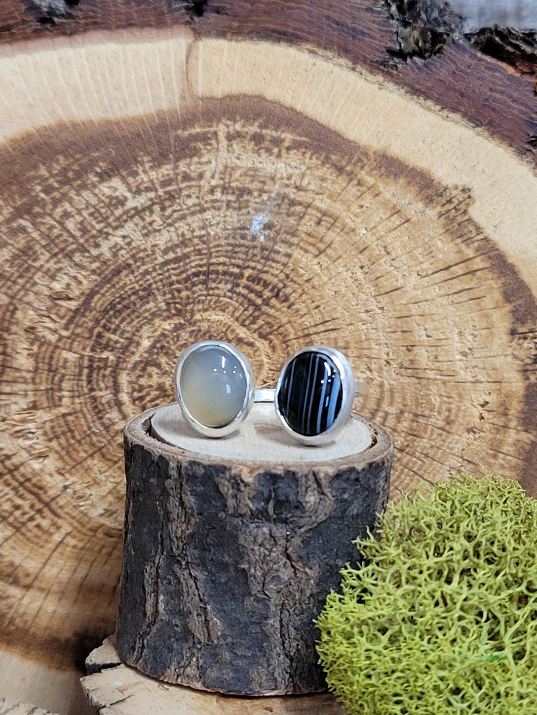 Blue Onyx & Black Onyx 2 Stone Ring