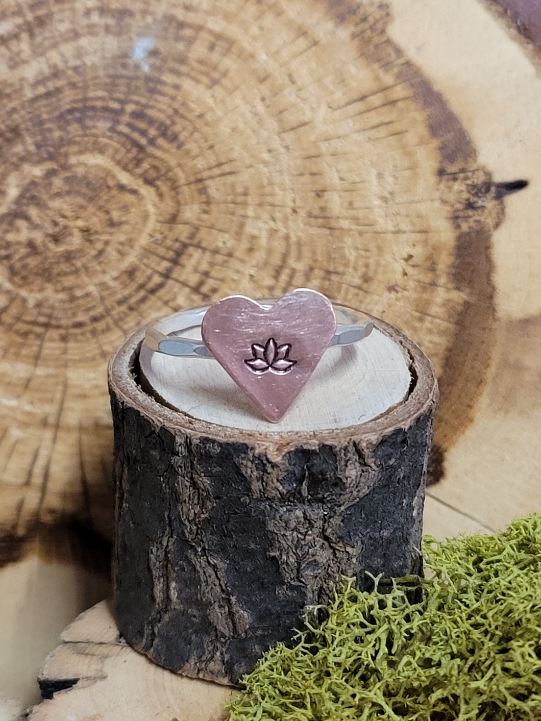 Copper Lotus Stamped Heart Ring