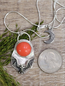 Sterling Silver Bat with Orange Rosarita  Necklace