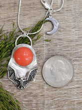 Load image into Gallery viewer, Sterling Silver Bat with Orange Rosarita  Necklace
