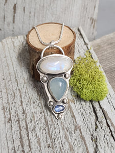 Moonstone, Blue Chalcedony, Blue Kyanite Pendant