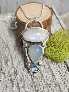 Moonstone, Blue Chalcedony, Blue Kyanite Pendant