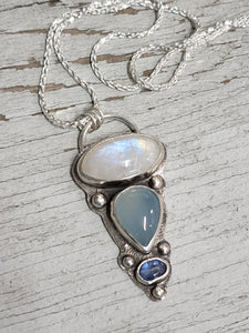 Moonstone, Blue Chalcedony, Blue Kyanite Pendant