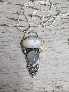 Moonstone, Blue Chalcedony, Blue Kyanite Pendant