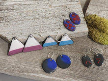 Load image into Gallery viewer, Grey and Red Enameled Earrings
