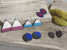 Load image into Gallery viewer, Blue and Red polka dot Enameled Earrings
