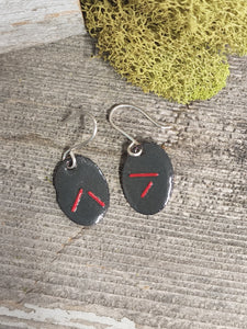 Grey and Red Enameled Earrings