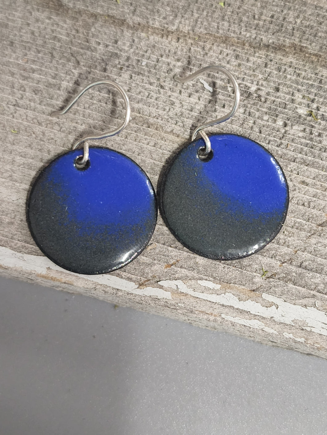 Blue and Grey Circle Enameled Earrings