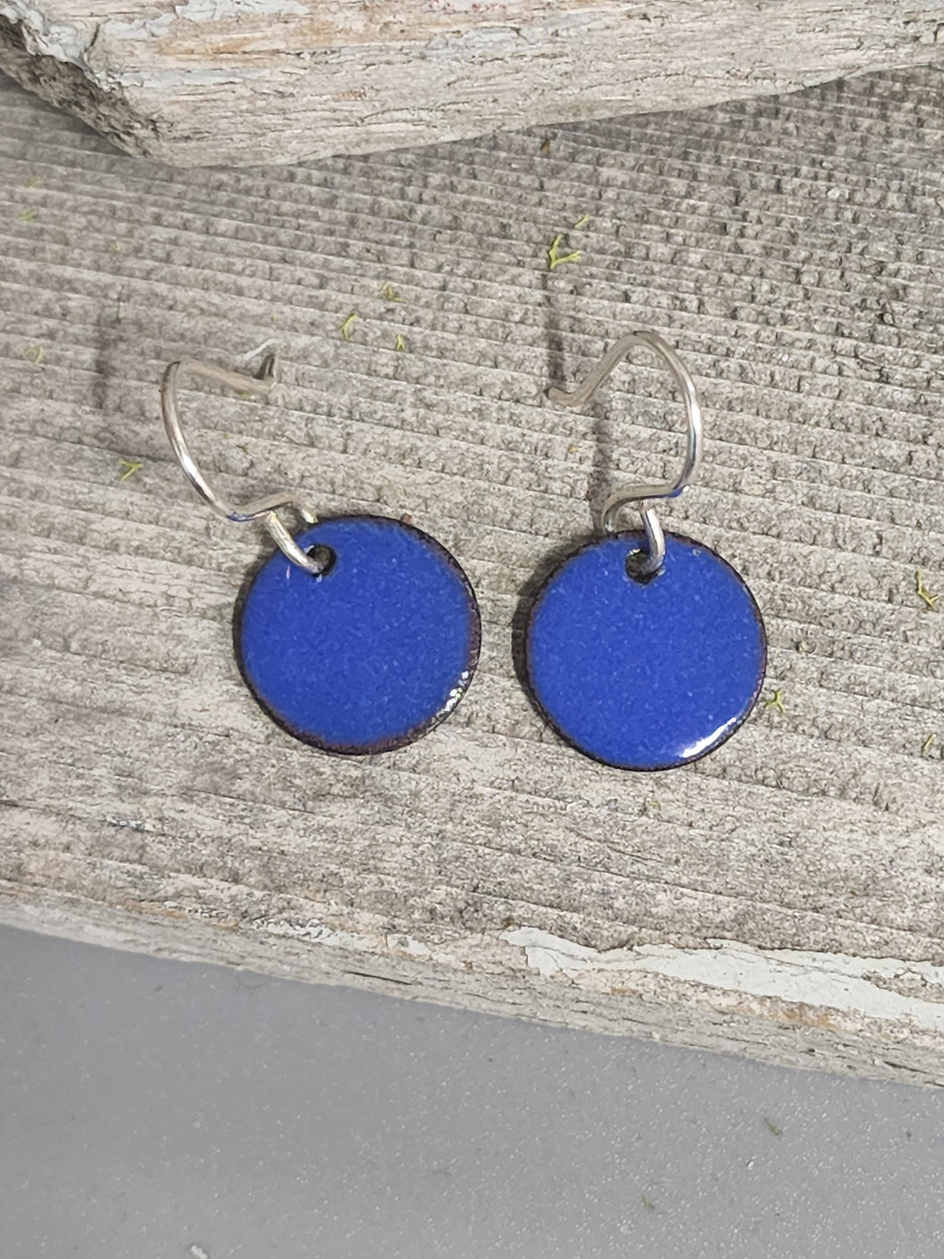 Blue Circle Enameled Earrings