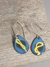 Load image into Gallery viewer, Blue, Yellow, and Black Enameled Earrings
